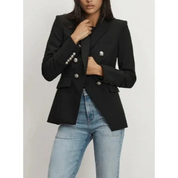 Veronica Beard Miller Blazer Black Double Breasted Silver Button Jacket 4 NEW - Picture 5 of 15